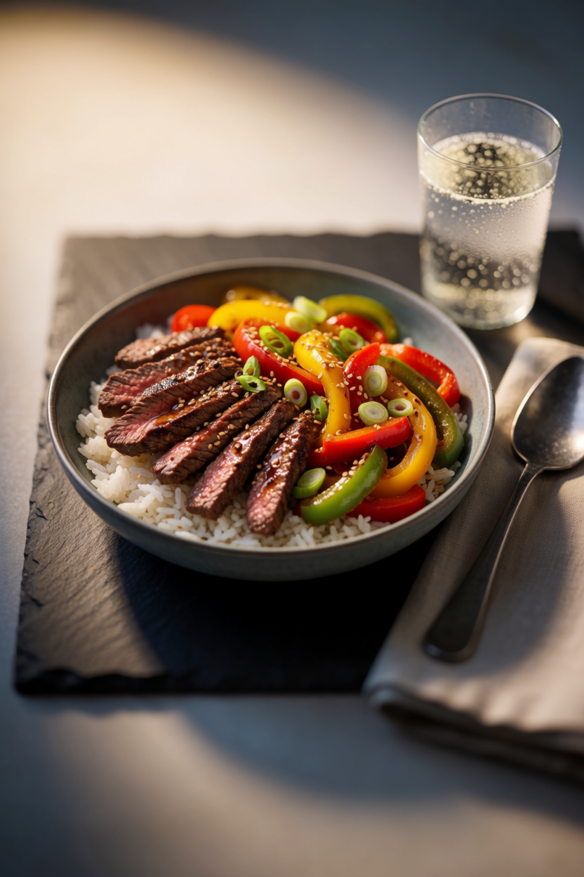 Healthy Beef & Bell Pepper Rice Bowl - Easy Protein-Packed Dinner