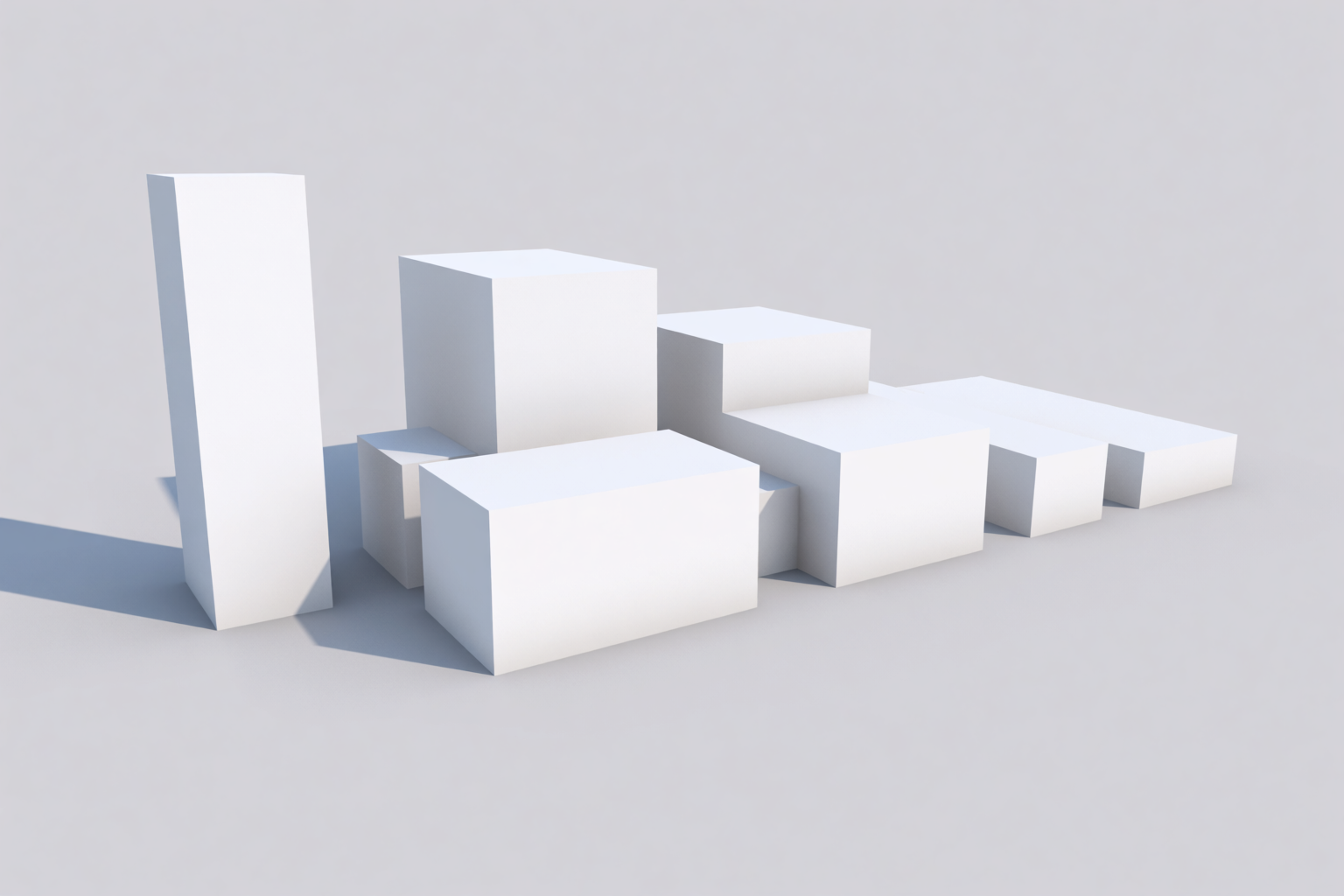 Conceptual architectural massing study with abstract white volumes