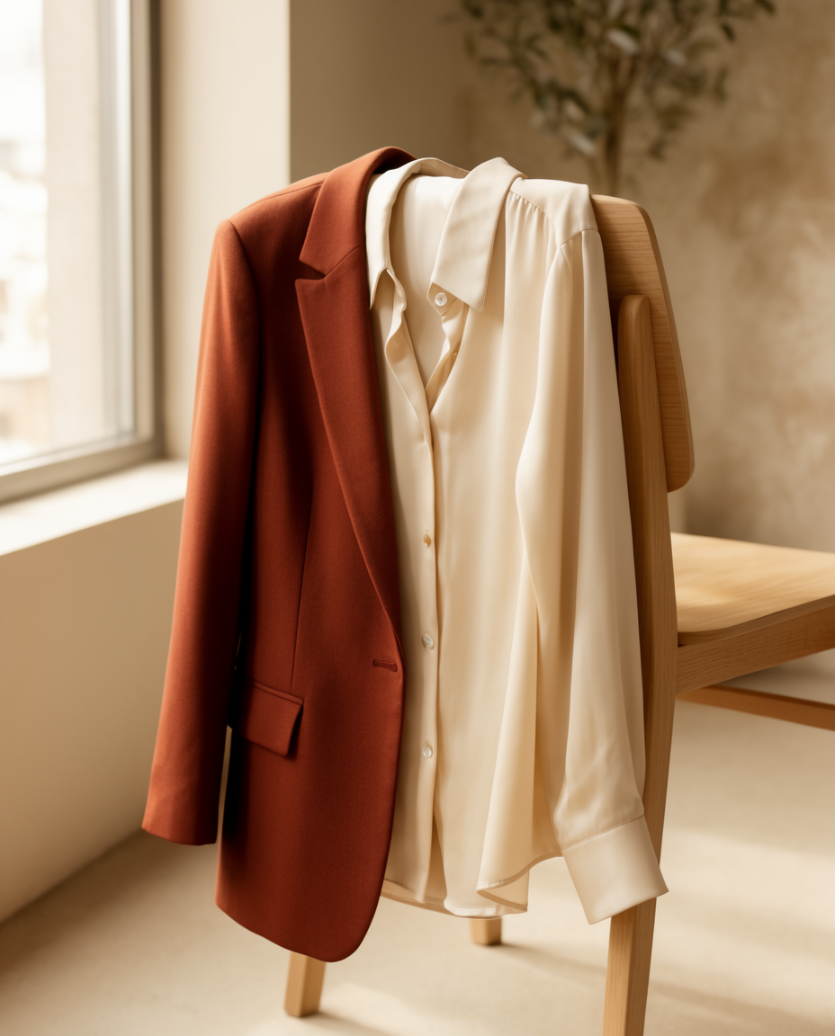 KI-generiertes Symbolbild: zwei durchdachte Outfit-Optionen für ein Business-Fotoshooting