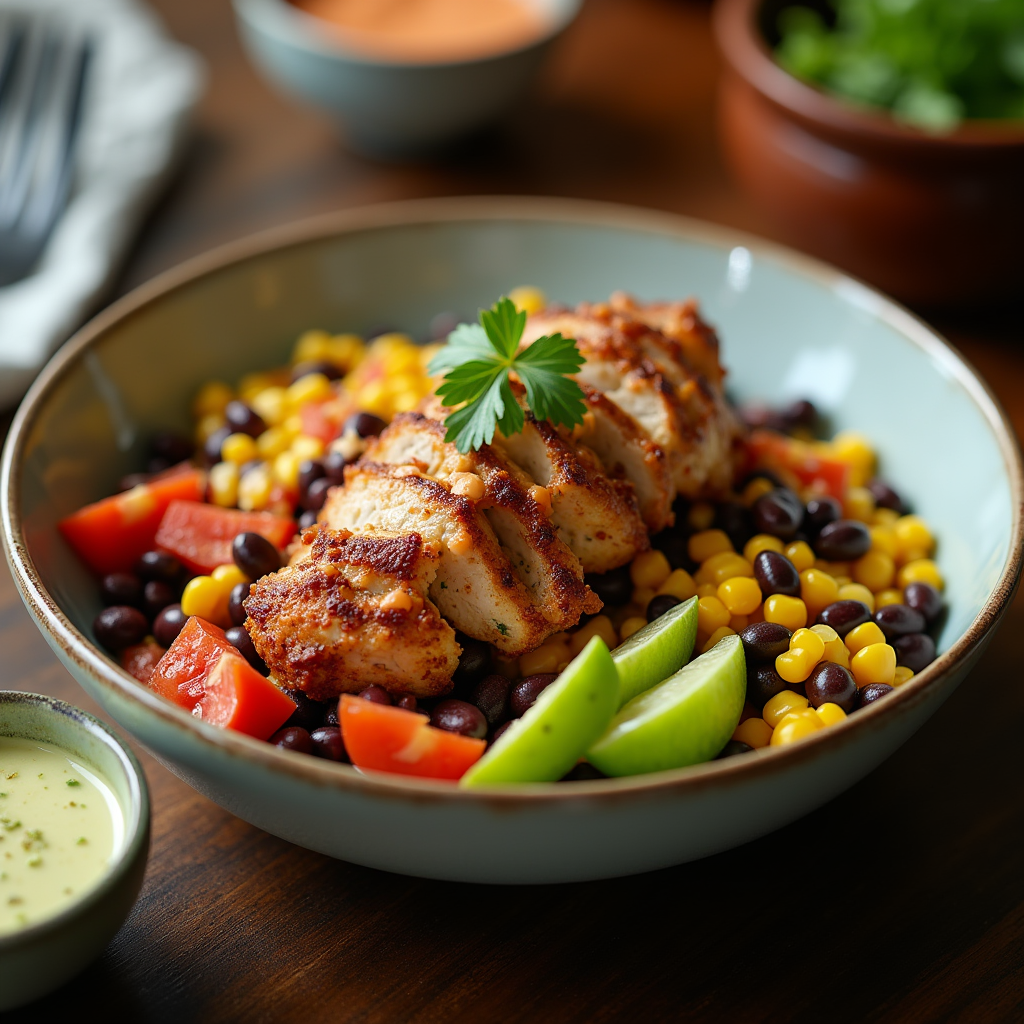Flavor-Packed Chipotle Chicken Bowl Loaded with Black Beans Corn and Creamy Sauce