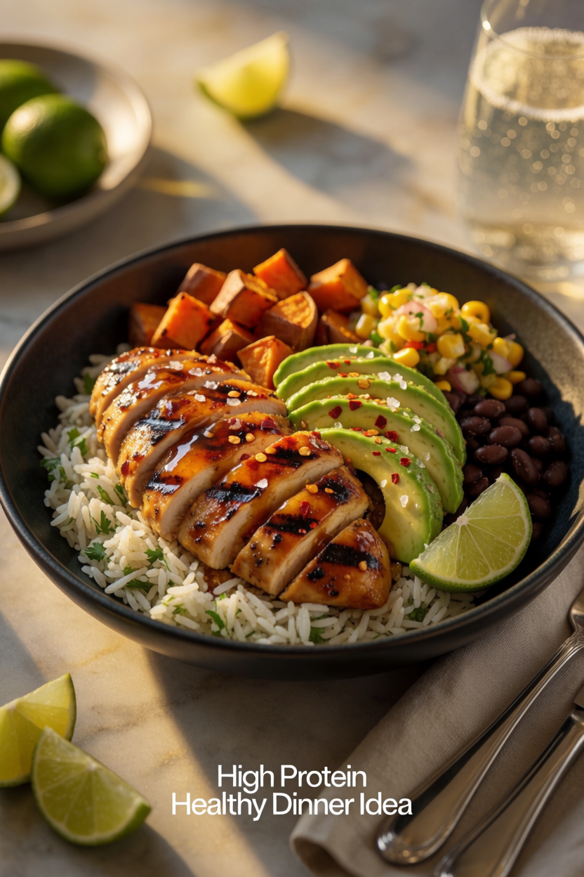 Honey Lime Chicken & Avocado Rice Bowl – High Protein Healthy Dinner Idea