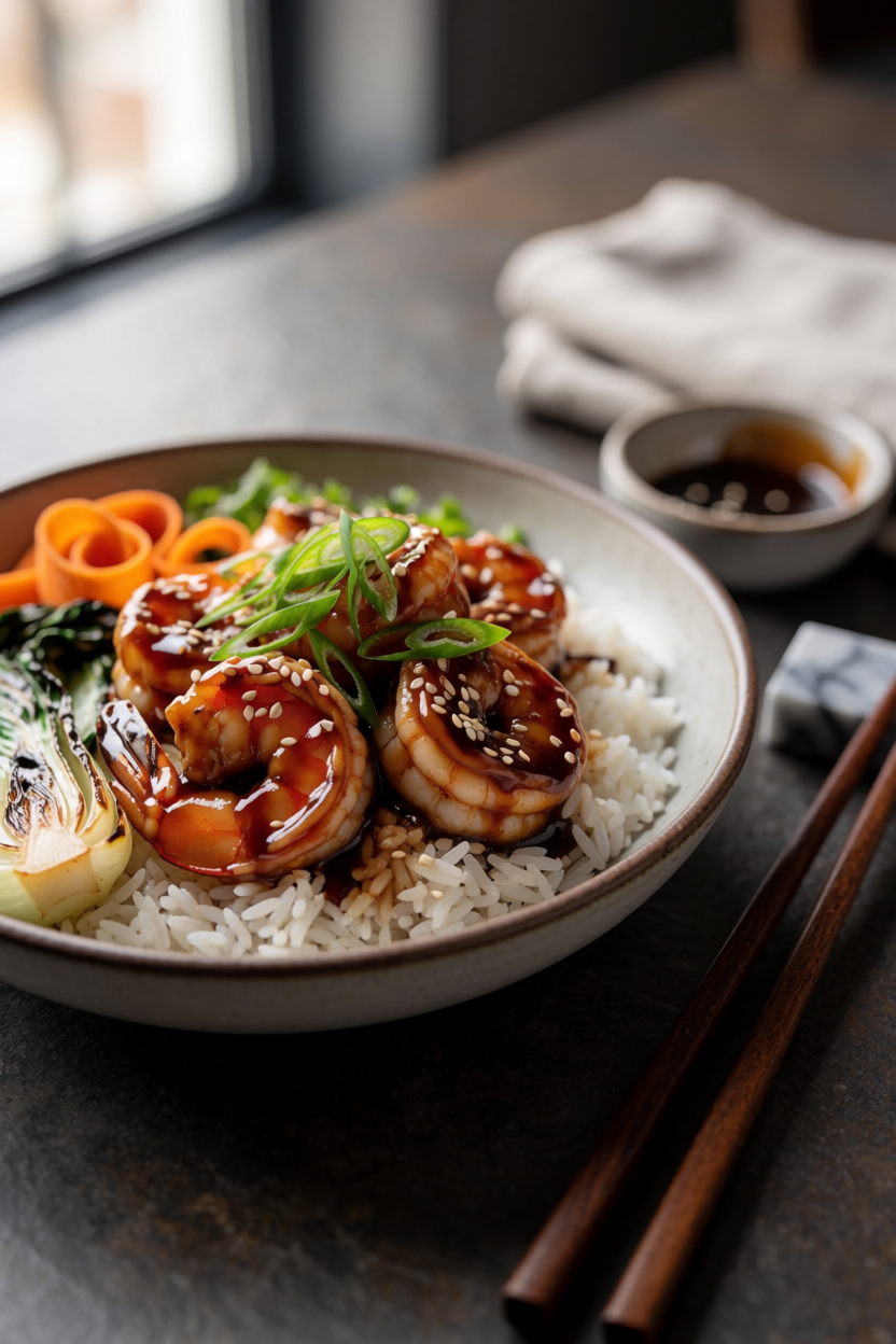 Teriyaki Shrimp Rice Bowls for easy seafood dinners